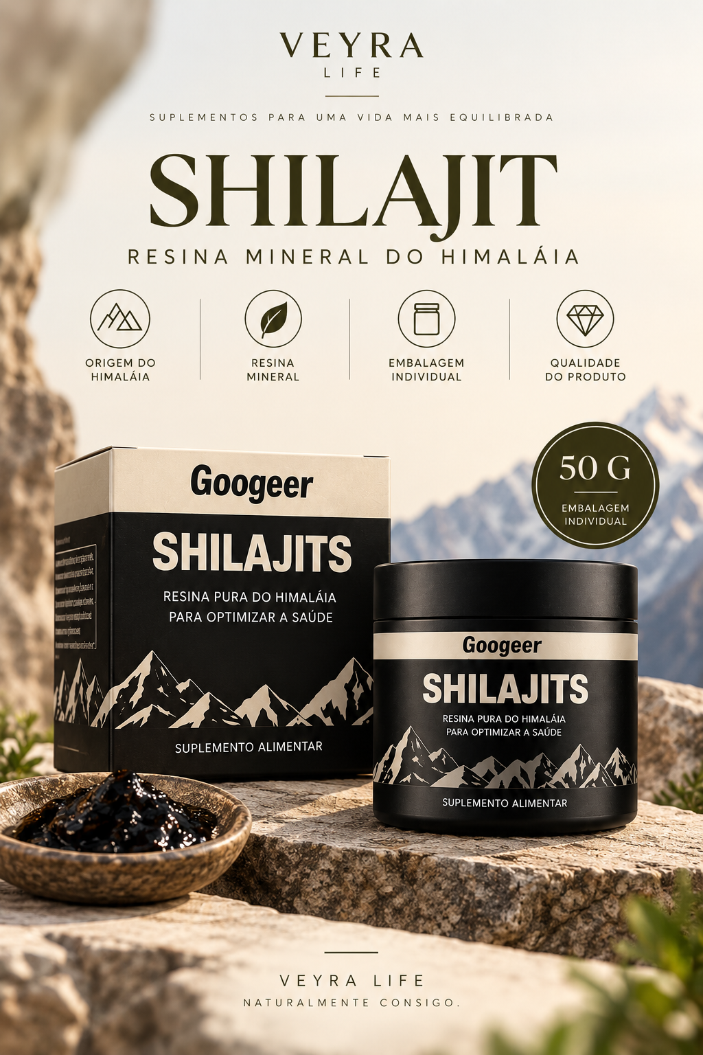 Shilajit 100% Puro | Resina Mineral do Himalaia