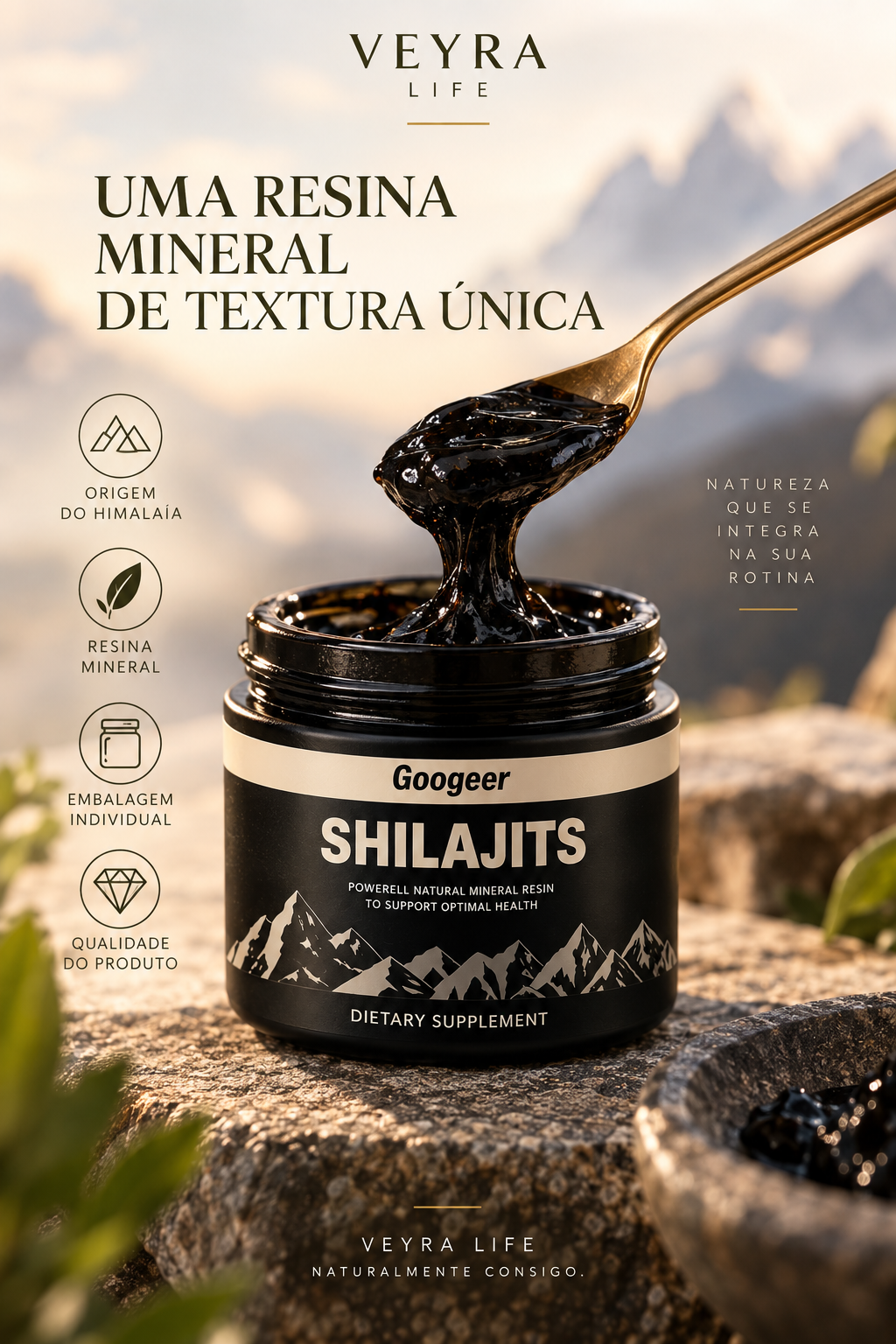 Shilajit 100% Puro | Resina Mineral do Himalaia